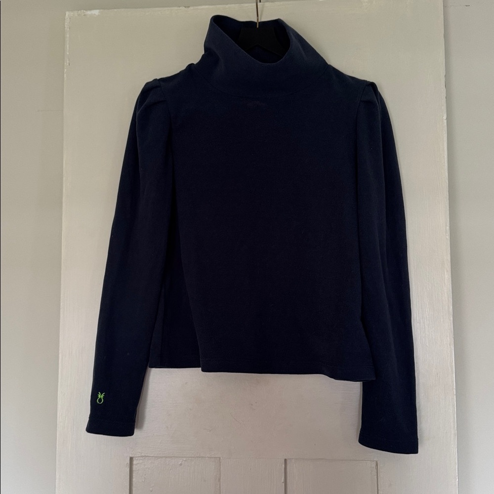 Dudley Stevens Navy Turtleneck Sweater with Green Logo